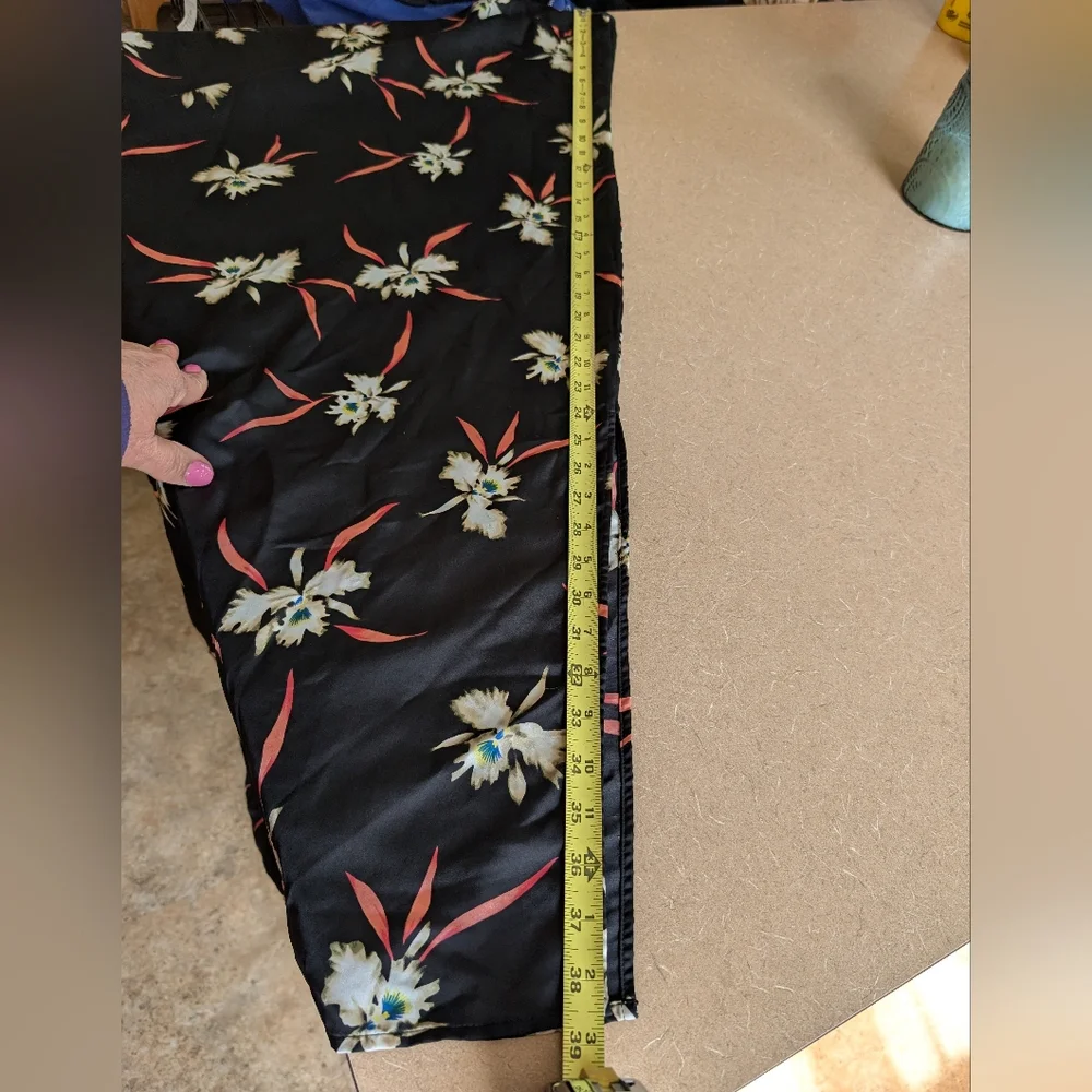 J. Crew Black Floral Kalalau Orchid Slip Midi Dress - Side Slits Size Large - Picture 8 of 9